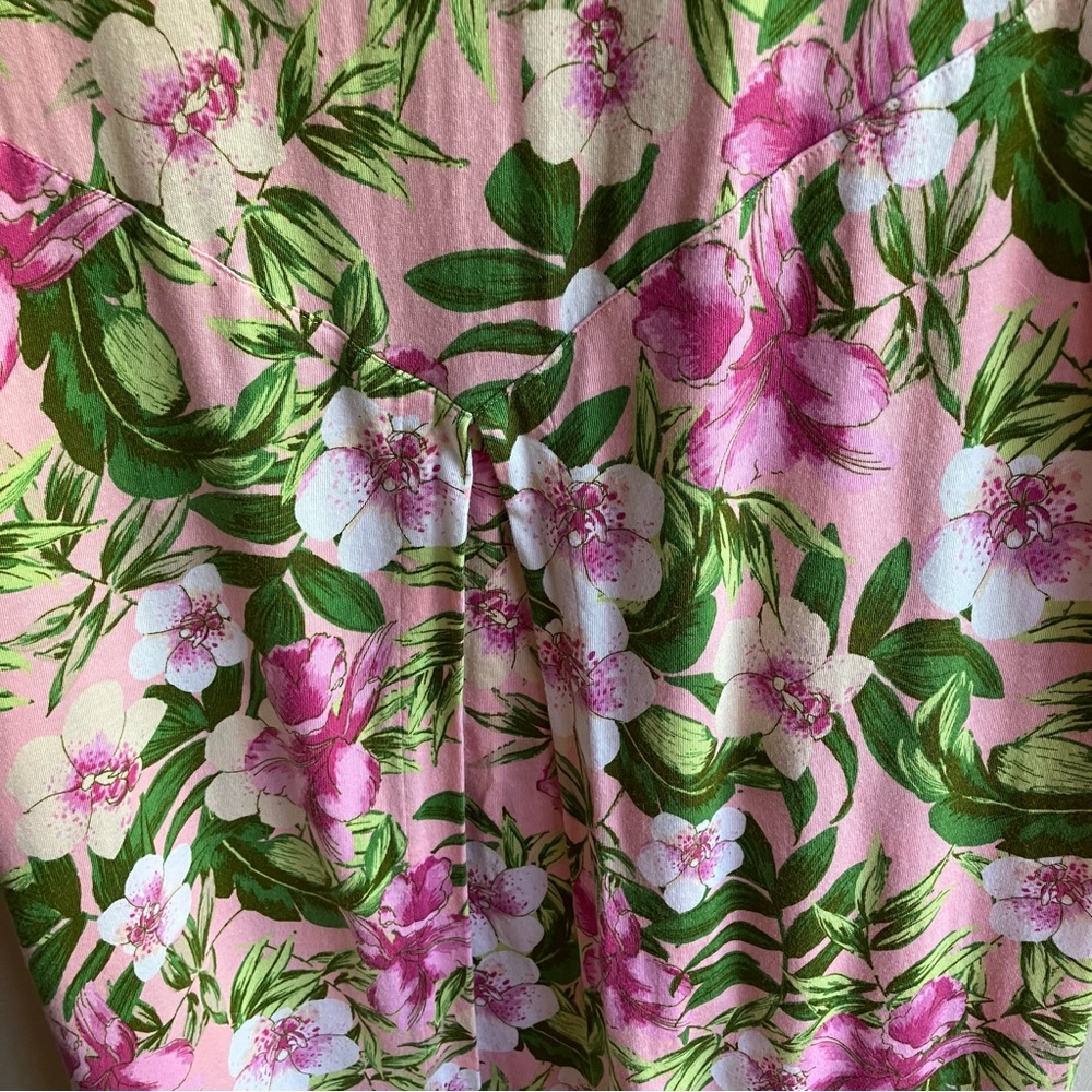 J. Jill Pink Green Floral Print Dress Size L Petite Pockets Short Sleeves Cotton - Picture 5 of 10